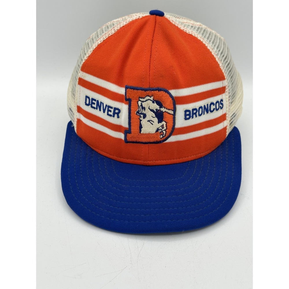 Vintage AJD Super Stripe Denver Broncos Mesh Trucker Snapback Hat  READ
